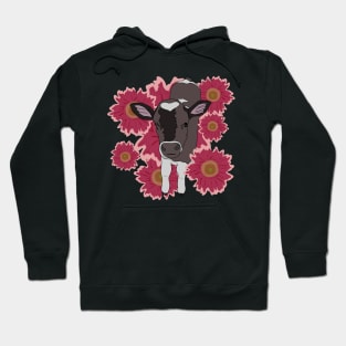 Baby cow with Red flowers Hoodie